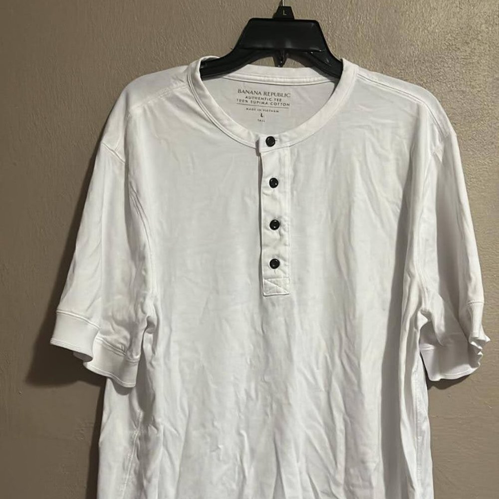 Henley Neck Short Sleeve Jcrew T Shirt White LARGE TALL